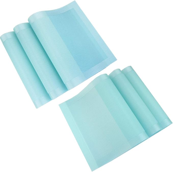 PIGCHCY Placemats Non-Slip Plastic Placemats,Easy to Clean Woven Vinyl Placemats for Dining Table 18x12 Inches Washable Table Mats Set of 6 (Turquoise)