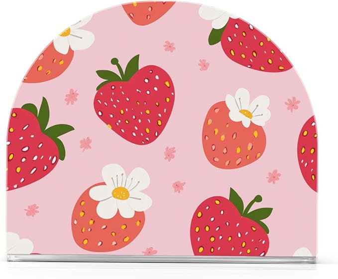 Fustylead Red Strawberry White Floral Pink Napkin Holder for Table Acrylic Vertical Napkin Holders for Paper Napkins Decor Napkin Dispenser for Home Party Dining Cocktail Kitchen Accessories, 2 Pack