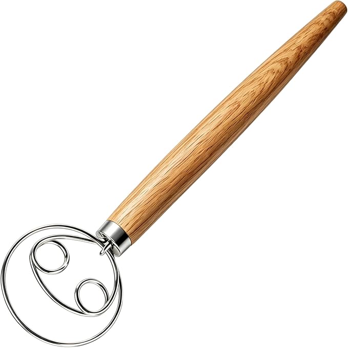 Maxjoy Danish Dough Whisk Stainless Steel Wooden Handle for Sourdough Bread Baking
