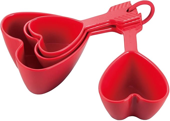 UP 4-Piece Heart Melamine Measuring Cups Set, Professional Nesting Baking and Cooking Tools for Liquid and Dry Ingredients, Red