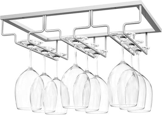 Nuovoware Wine Glass Rack, Wine Glass Hanger Rack Under Cabinet Stemware Holder Storage Hanger for Bar Kitchen Cabinet (3 Rows), Nano Silver