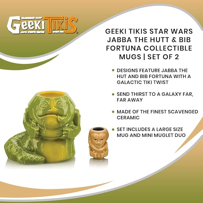 Geeki Tikis Star Wars Jabba The Hutt & Bib Fortuna Mugs | Official Star Wars Collectible Tiki Style Mug Set | Includes A 40-Ounce Jabba Mug & 2.5-Ounce Bib Fortuna Mini Muglet