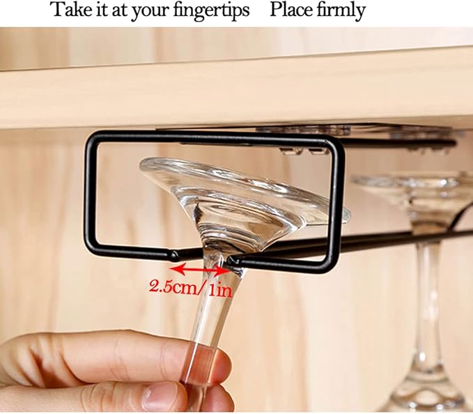 FaLKiN Wine Glass Rack，10.2 Inch Black Wall Mounted Under Cabinet Wine Glass Holder Stemware Wine Glasses Storage Hanger Metal Organizer, Hanging Stemware Holder for Bar Kitchen