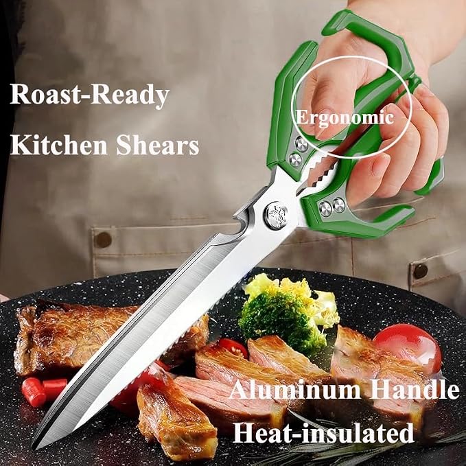 Extended Blade All Purpose Heavy Duty Kitchen Shears for Cooking BBQ, Ergonomi Roast Food Cutting Scissors Dishwasher Safe