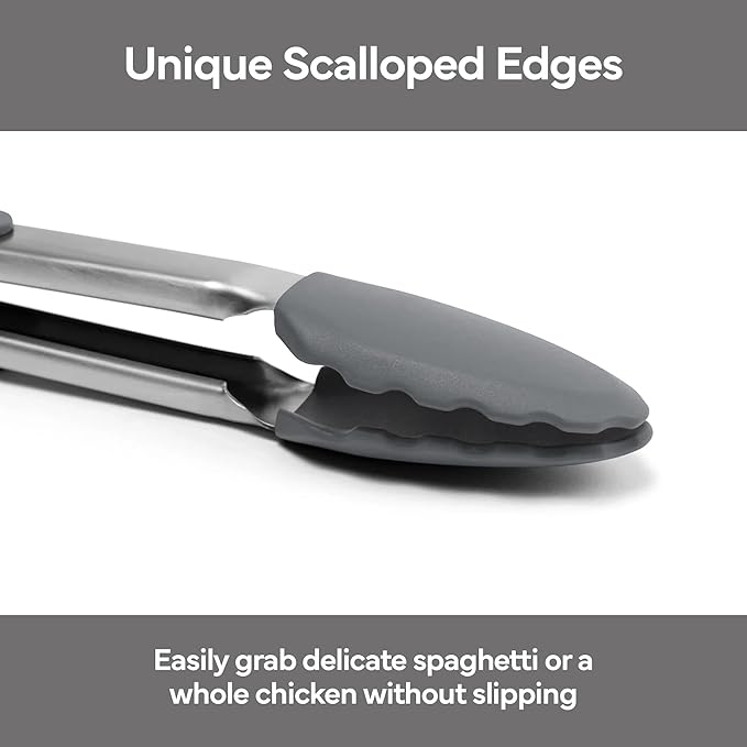 Misen Kitchen Tongs - Dishwasher Safe, Heavy Duty - Precision Silicone-Tipped Grilling Tool - Heat Resistant, Nonstick Safe - Perfect for Serving and Air Frying- 13 Inch | Gray