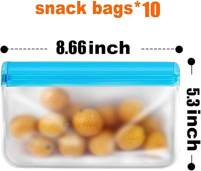 20 Pack Reusable Snack Bags, BPA Free Food Storage Bags Dishwasher Safe, Upgraded Leakproof Double Zipper Freezer Bags for Sandwich, Meal Prep, Fridge Organizer(Blue, 20 Pack Snack Bags)