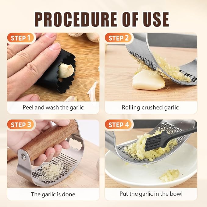 Stainless Steel Garlic Presser, 2025 Upgraded Rocker Professional Garlic Press, Ergonomic Garlic Crusher for Home Kitchen Use, Heavy Duty Mincer Tool Garlic Chopper Garlic Presser Mincer (2)