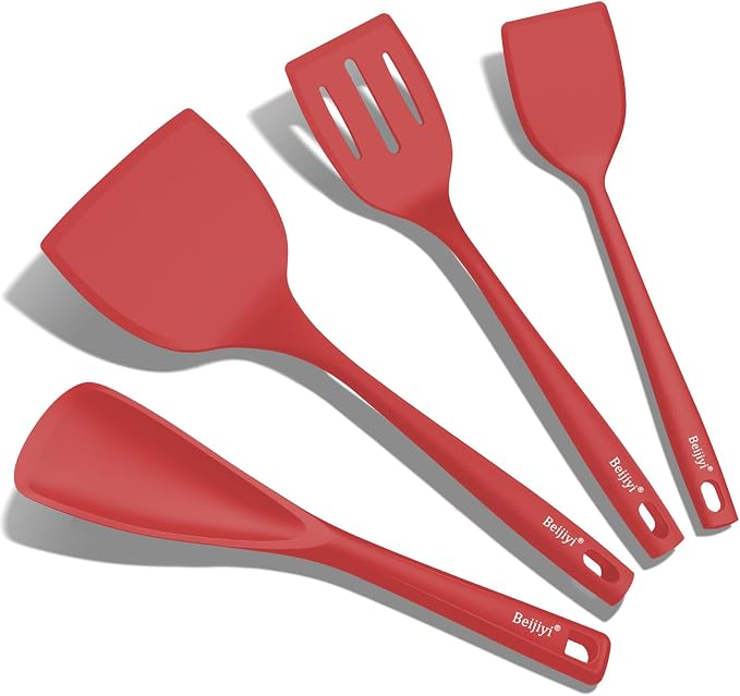 Beijiyi 4 Pack Silicone Spatula Set, High Heat Resistant, For Non-Stick Pan | Food Grade, BPA Free, Scratch-Free, Non-Toxic Kitchen Utensils, Turner Flipper for Cooking, Flipping, Dishwasher Safe