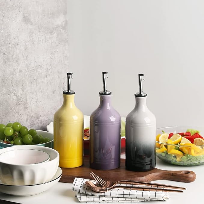 Sweejar Ceramic Olive Oil Dispenser Bottle, Opaque Oil Cruet Protects to Reduce Oxidation, Suitable for Storage Vinegar, Coffee Syrups & Other Liquids, Pack of 1, 15.5 Fl Oz(Gradient Purple)