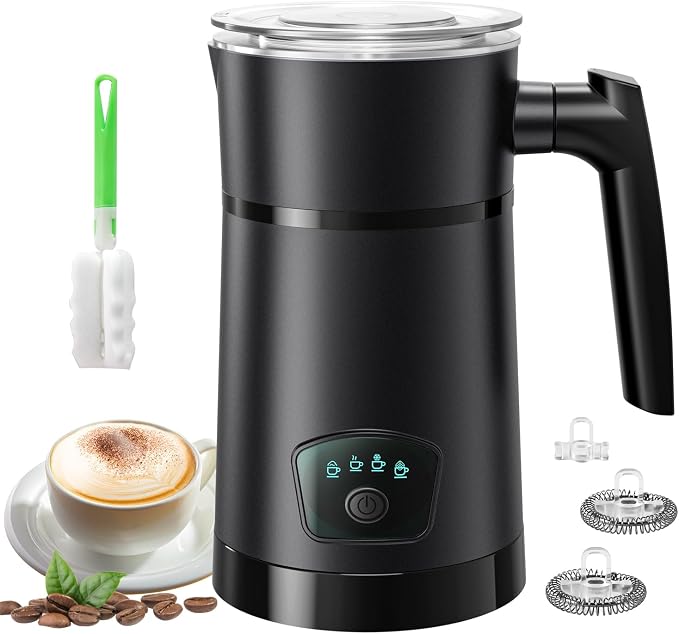 Milk Frother, 4-in-1 Electric Milk Steamer, Warm and Cold Foam Maker, 1 min Fast Frothing, 11.8 oz/350 ml Milk Warmer, Frother for Coffee Latte, Cappuccino, Macchiato, Auto Shut-Off