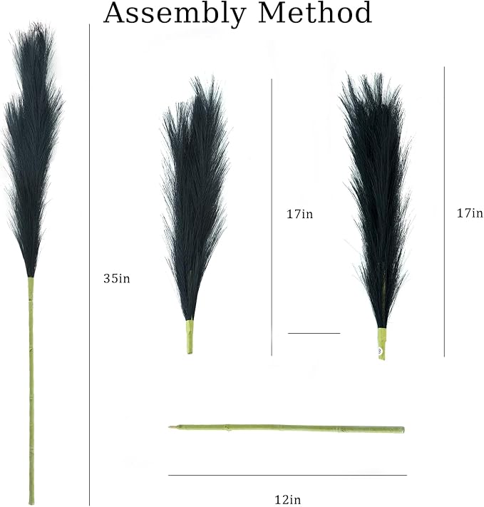 TORONTOKYO 8Pcs Black and Grey Faux Pampas Grass Tall Decor, 35.4” Fluffy Artificial Pompous Grass Branches, Large Pampas Grass Reed Stems for Floor Vase Filler, Wedding, Baby Shower, Home Boho Decor