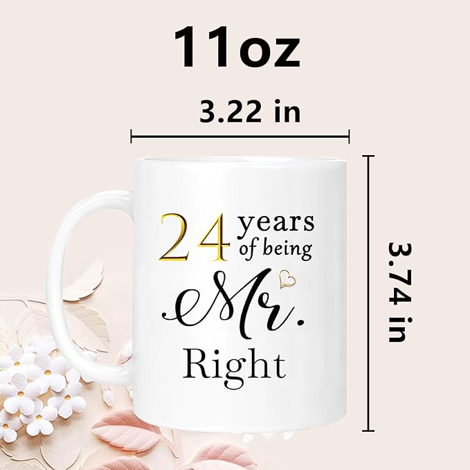 24th Anniversary Coffee Mugs Set of 2, 24 Year Anniversary Wedding Gifts Decorations for Couple Parents Men Women Husband Wife Him Her, Gift Box Packaging, 11oz