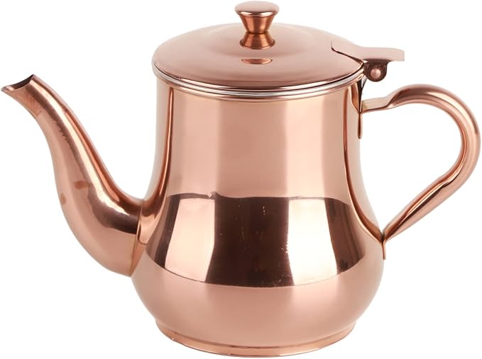 OUKENS Stainless Steel Teapot, 500ml Rose Gold Modern Gooseneck Tea Kettle for Pour Over, Coffee Pot with Removable Infuser, for Loose Leaf Tea Brewing, Home Kitchen, Hotel