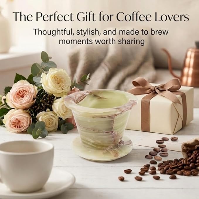 Marble Pour Over Dripper – 4.5 Inch Green Onyx Handmade Coffee Filter Dripper, Manual Pour Over Coffee Maker, Reusable Coffee Brewing Cone for Kitchen Coffee Bar