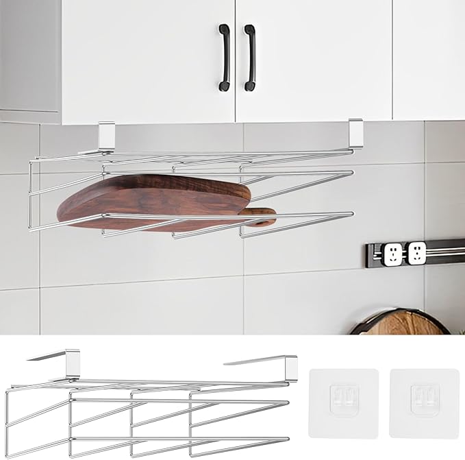 Stainless Steel Under Cabinet Cutting Board Holder, Hanging Shelf for Chopping Board, Books, Files, Silver, 25 cm (H) x 3 cm (D) x 3 cm (W)