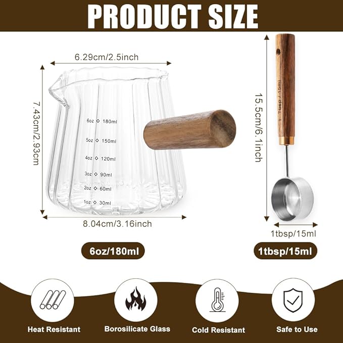2Pcs Espresso Shot Glass, FHDUSRYO 6oz Espresso Cups with 2Pcs Coffee Measuring Spoon, Expresso Shot Cup with V-Shape Mouth, Milk Frothing Pitcher, Glass Measuring Cup Expresso Accessories (Clear)