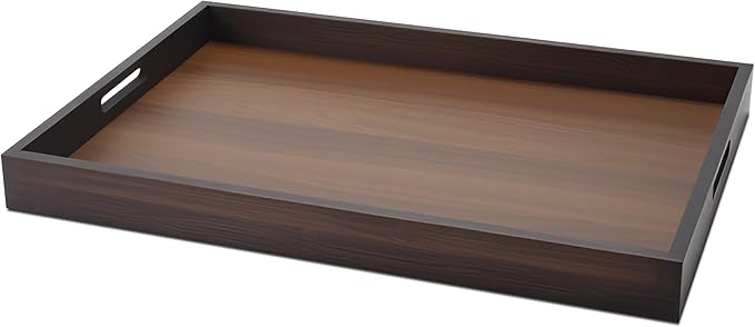 Wood Serving Tray Large, 17"x12"x1.5" Large Serving Tray with Inset Handle for Ottoman, Home Decor, Bathroom, Party, Dining, Coffe Table