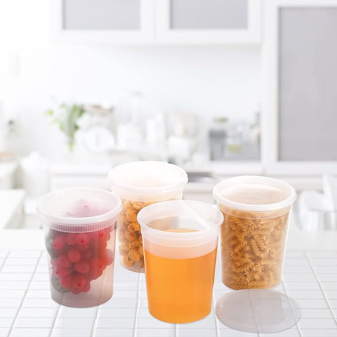 Lawei 50 Pack 32 oz Deli Containers with Lids - Leak-Proof Plastic Food Storage for Meal Prep, Soup and Leftovers - Microwave, Dishwasher and Freezer Safe To Go Containers, BPA-Free