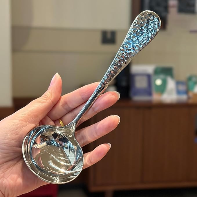 7.08 Inch Small Ladle, Premium 18/10 Stainless Steel, Hammered Gravy Ladle for Serving Soup, Sauces, Gravies, Silver