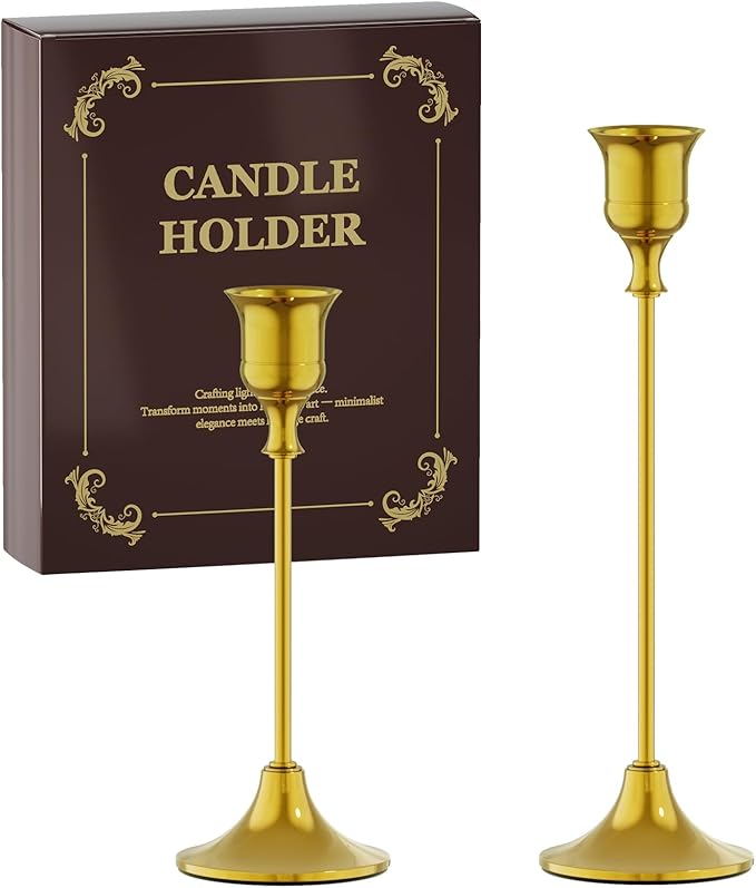 FSyueyun Gold Candle Holders Set of 2, Elegant Metal Candlestick Holders for Vintage Taper Candle Holders, Perfect for Table Centerpieces, Fireplace Mantels, Home Decor, Weddings and Party Decorations