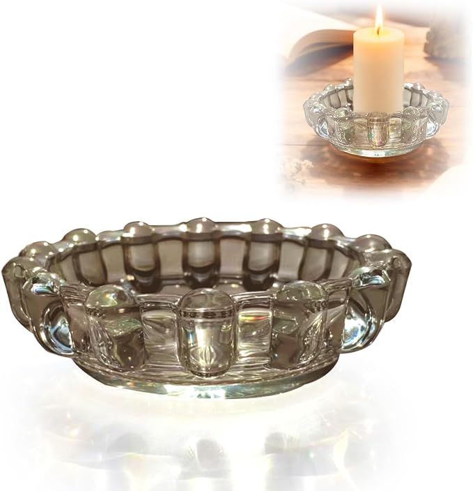 Bubble Glass Candle Holder – 5" Decorative Crystal Candle Dish, Thick Glass Tray for Tealights, Scented Candles, Aroma Stones & Reed Diffusers(Crystal Clear)