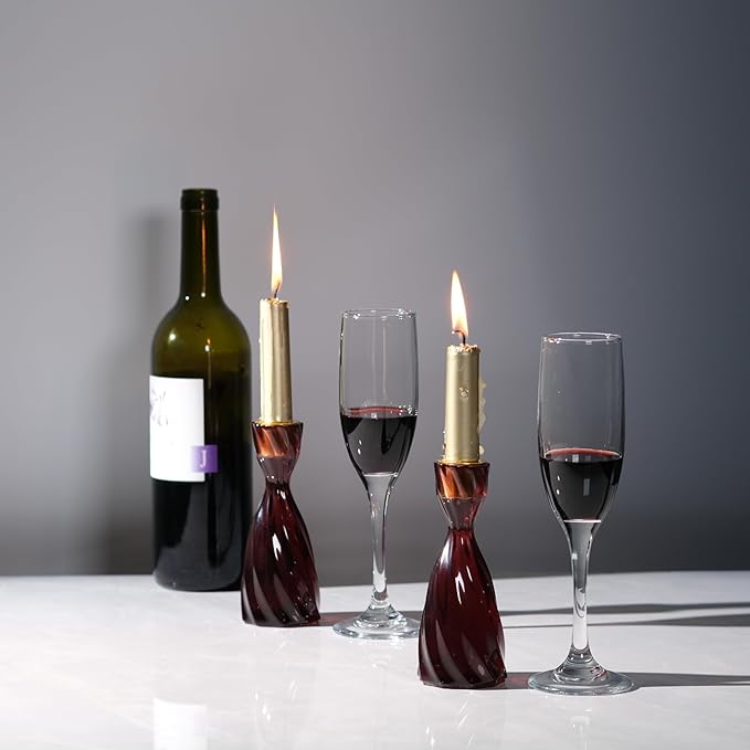 Twizzle Twist Candle Holder, Decorative Candle Holder for Table Display, Romantic Decoration, Unique Home DÉCOR Aesthetic, Housewarming Gift, Brown Height 5.7 inches Set of 2 - Resin