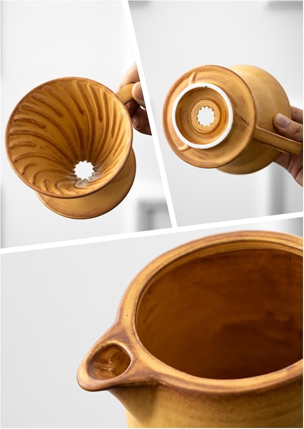 Pour Over Coffee Maker,Ceramic Coffee Maker With 40 pcs Paper Filter，15oz/450ml Pour Over Coffee Dripper (Yellow, V02)