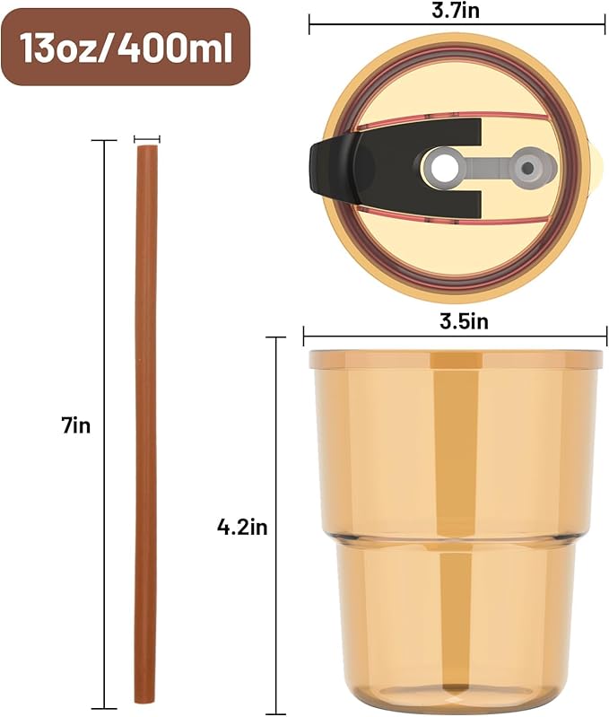 Luxfuel 13 oz Tumbler Water Glass Cups with Straw & Lid, Reusable Iced Coffee, Tea Cups, Leak-Proof Thick Wall Travel Glass Tumbler for Home, Office, Car Cup Holder Friendly, BPA Free (Shimmer,1 Pack)
