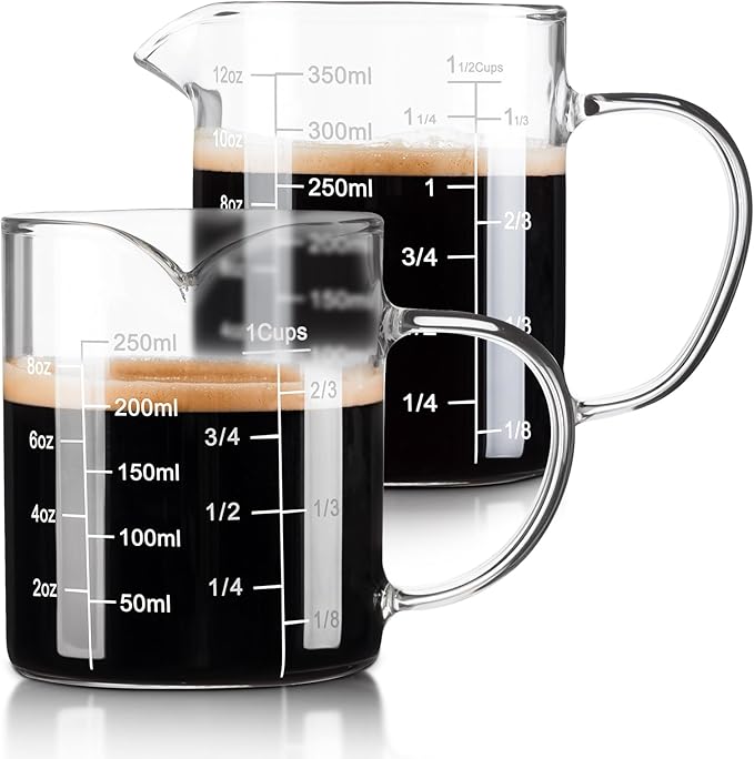 FrutPunch Glass Measuring Cup, Two-Pack (8OZ, 12OZ) with V-Shaped Mouth, Liquid Measuring Cups, Coffee Glass Measuring Cup with Handle, Suitable for Kitchen and Restaurant.