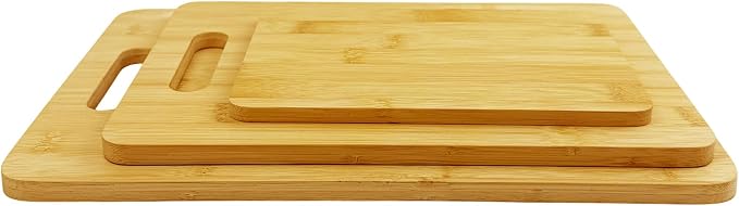 Bamboo Cutting Board Set of 3 for Kitchen | Wooden, Lightweight, Hanging Hole for Easy Storage, Knife Friendly, Food Grade