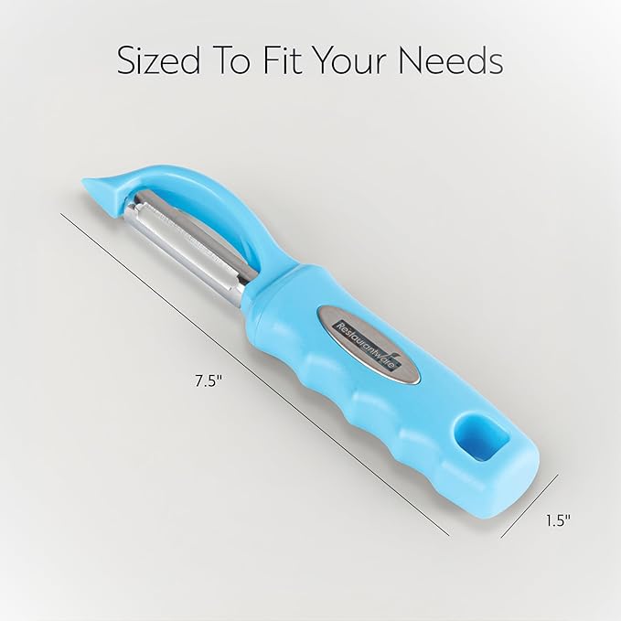 Restaurantware Comfy Grip 7.5 Inch Vegetable Peeler 1 Durable Potato Peeler - Sharp Swivel Blade Ambidextrous Handle Blue Stainless Steel Veggie Peeler Built-In Blemish Remover