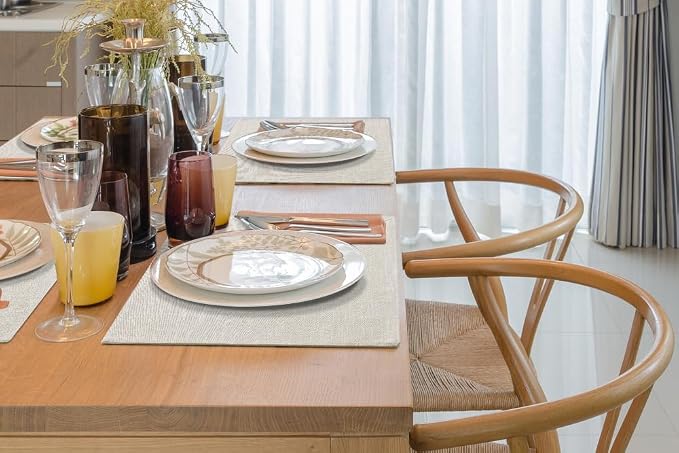 homing Faux Cotton Linen Placemats Set of 4, Cloth Washable Farmhouse Dining Table Mats for Indoors & Outdoors, Easy to Clean, Neutral Beige, 13 x 19 Inch