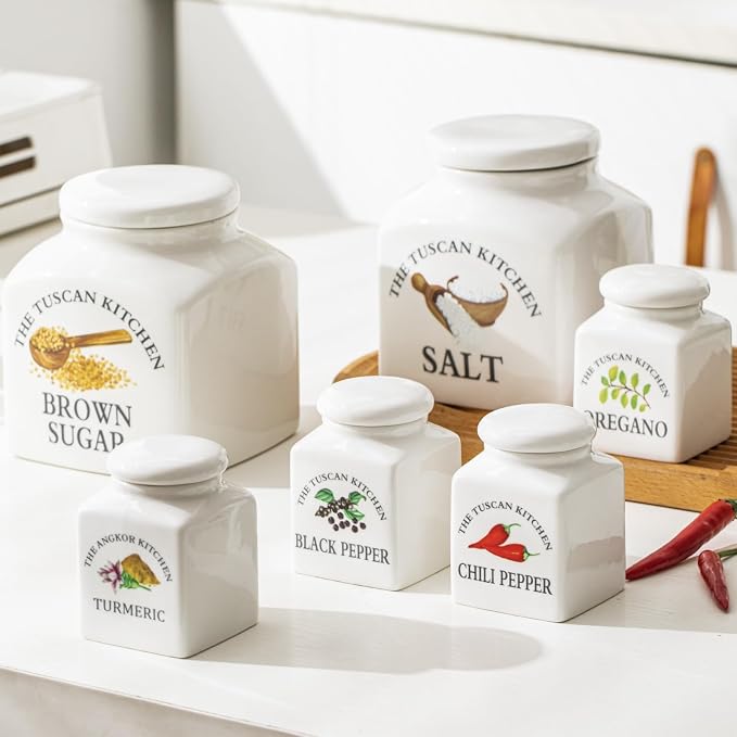 HOMBENE Small Spice Jars Kitchen Storage Spice Canisters Ceramic Containers, 6 fl. oz Containers Jar for Nutmeg, Food Jar with Airtight Lids Seasoning Containers