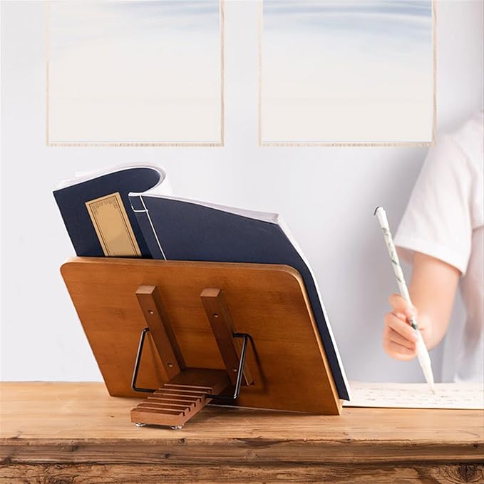 Book Stand Book Holder Tray Wooden Non-Slip Reading Rack Desktop Simple Storage Bookstand Bookholder with Book Clip Cookbook Stand for Kitchen (Size : M)