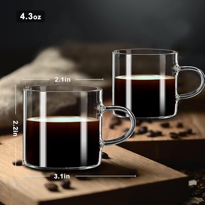 PARACITY Espresso Cups Set of 2, High Borosilicate Espresso Shot Glass, Clear Small Expresso Shots Cup, Espresso Accessories (4.3 OZ)