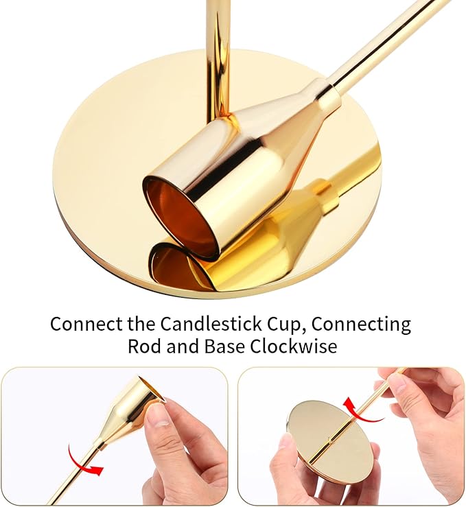 Oatnauxil Metal Gold Taper Candle Holder for Wedding, Dinning, Party, Fits 3/4 inch Thick Candle&Led Candles (Set of 6 Pcs)