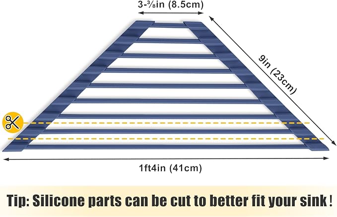 Tomorotec Compact Silicone-Coated Triangle Dish Drying Rack for Sink Corner - Foldable Stainless Steel Over-The-Sink Organizer and Storage Shelf (Dark Blue)