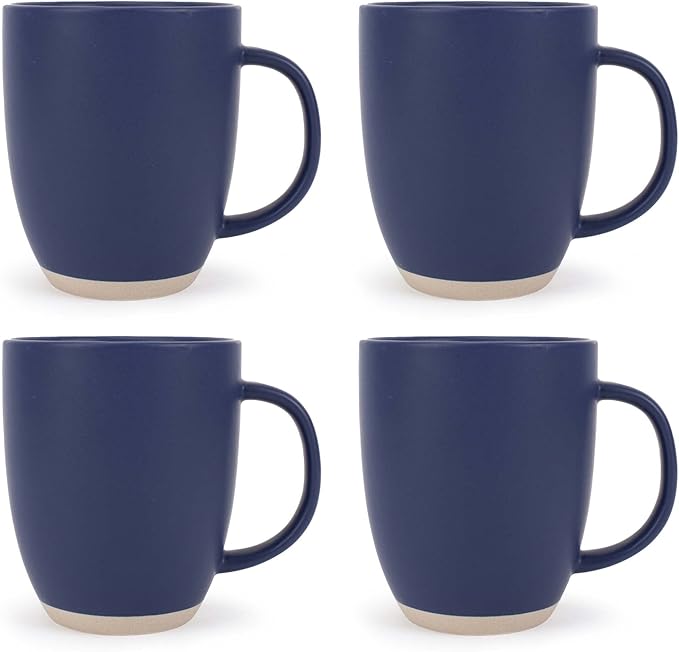 Elanze Designs Raw Clay Bottom Navy Blue 13 ounce Ceramic Coffee Mugs Set of 4