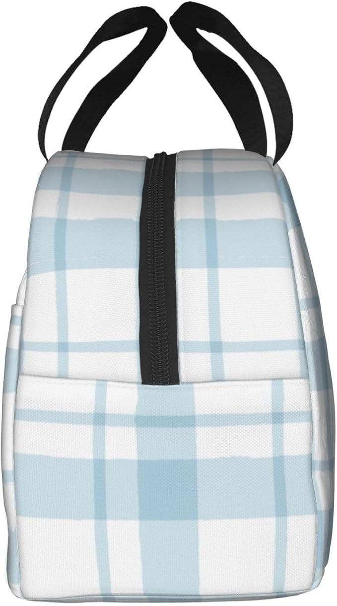 Custom Lunch Bag Plaid Blue Check Personalized Insulated Lunch Box with Name Reusable Cooler Tote for Adults Student Girl Boy Work Office School Picnic Over 3 Years Old