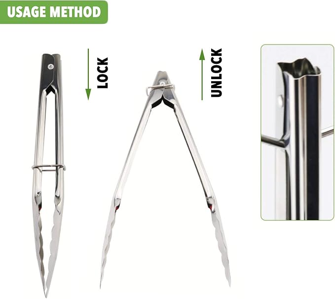 HINMAY Small Stainless Steel Serving Tongs 7-Inch Salad Tongs, Set of 3 (Silver)
