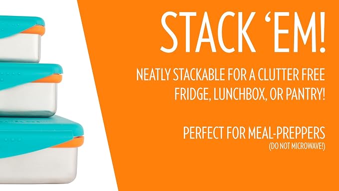 New Wave Enviro Safe Snacker, Stainless Steel Food Container, BPA Free, Stackable and Cabinet Friendly, Teal, Large Size, 23oz. Capacity