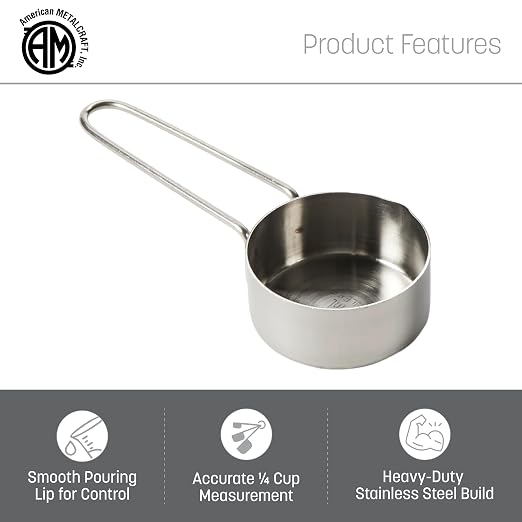 American METALCRAFT, Inc. 1/4 Stainless Steel Measuring Cup, 1/4-Cup, Silver,MCW14