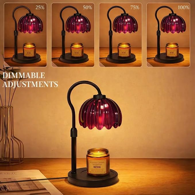 Candle Warmer Lamp,Adjustable Height with 2 Bulbs，Boho Glass Candle Lamp with Dimmer & Timer, Flameless Fragrance Diffuser for Scented Wax Melts, Mothers Day and Birthday Gifts for Home, Office