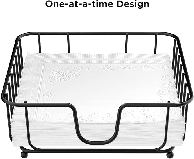 Napkin Holder for Table, Napkin Holders for Paper Napkins, Flat Metal Black Napkin Holders for Kitchen & Dining Table, 6.9" x 6.9" x 2.2" Inside Size (Black)