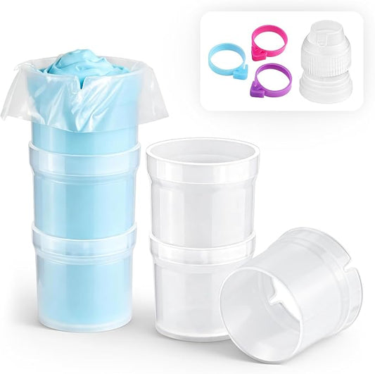 Pastry Piping Bag Holder Stand SET for Filling – Plastic Bakery Piping Stand with 3 Silicone Icing Bag Ties and 1 Frosting Coupler – Stable Baking Decorating Tool (Efficient Set)