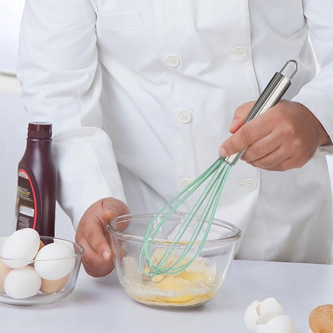 1-Piece Purple Silicone Whisk with Stainless Steel Handle BRIIEC 10-inch Egg Beater Milk Beater Balloon Whisk Manual Baking Tool for Blending Stirring Whisking and Beating