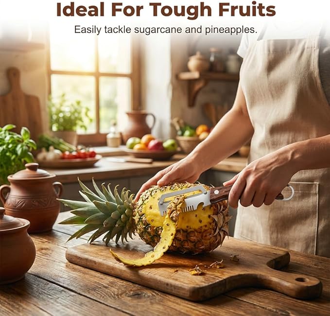Vegetable Peeler with Wooden Handle and Stainless Steel Blade – Heavy Duty Peeler for Potatoes, Apples, Pumpkin, Zucchini, Papaya – Multifunctional Kitchen Tool with Built-in Bottle Opener (1pcs)