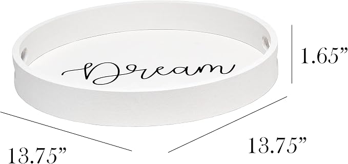 Elegant Designs HG2013-WDR Decorative 13.75'' Round Wood Serving Tray w/Handles, Dream, White Wash Dream