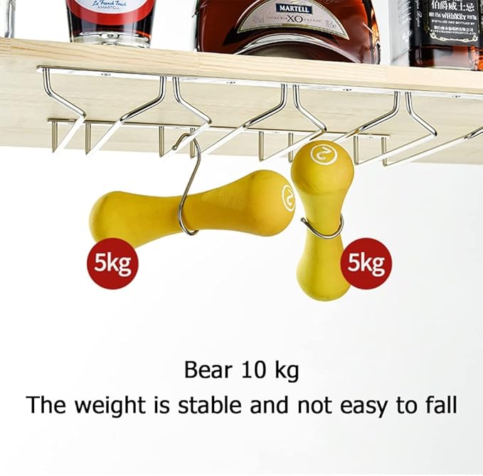 Under Cabinet Stemware Wine Glass Rack,Stainless Steel Wine Glass Rack,Hanging Wine Glass Holder Metal Wine Glass Storage,Wine Glass Rack for Kitchen Cabinet Bar Decor,Perfect for Wine lovers