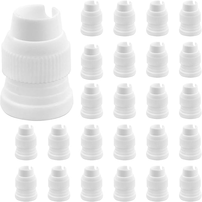 30 Pcs White Couplers for Piping Bags, Small Pipe Tip Coupler, Plastic Standard Couplers for Icing Nozzles (32 x 23mm/1.26 x 0.9 Inch)